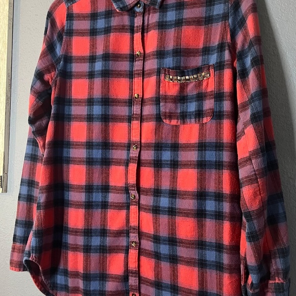 Hollister Plaid Button Up Blouse Women’s Medium Beaded Chest Pocket Y2K - Picture 4 of 7